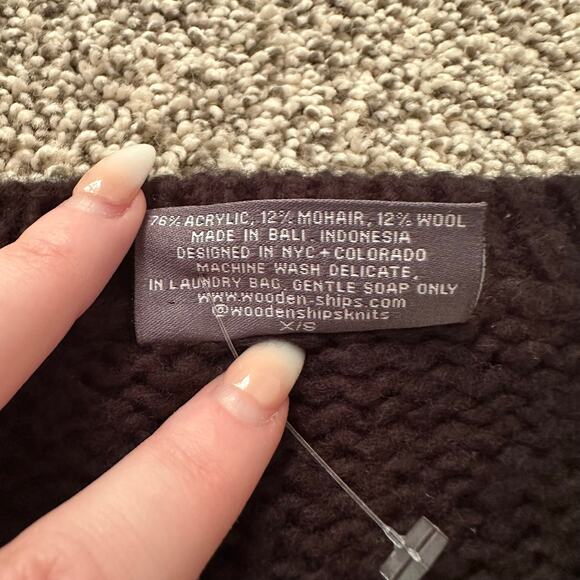 Wooden Ships black knit pink & gray lightning bolt crewneck sweater size XS - Picture 7 of 12